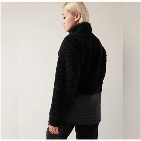 Athleta $149 NWT Cozy Sherpa Snap Sweatshirt Black Small - Picture 3 of 8